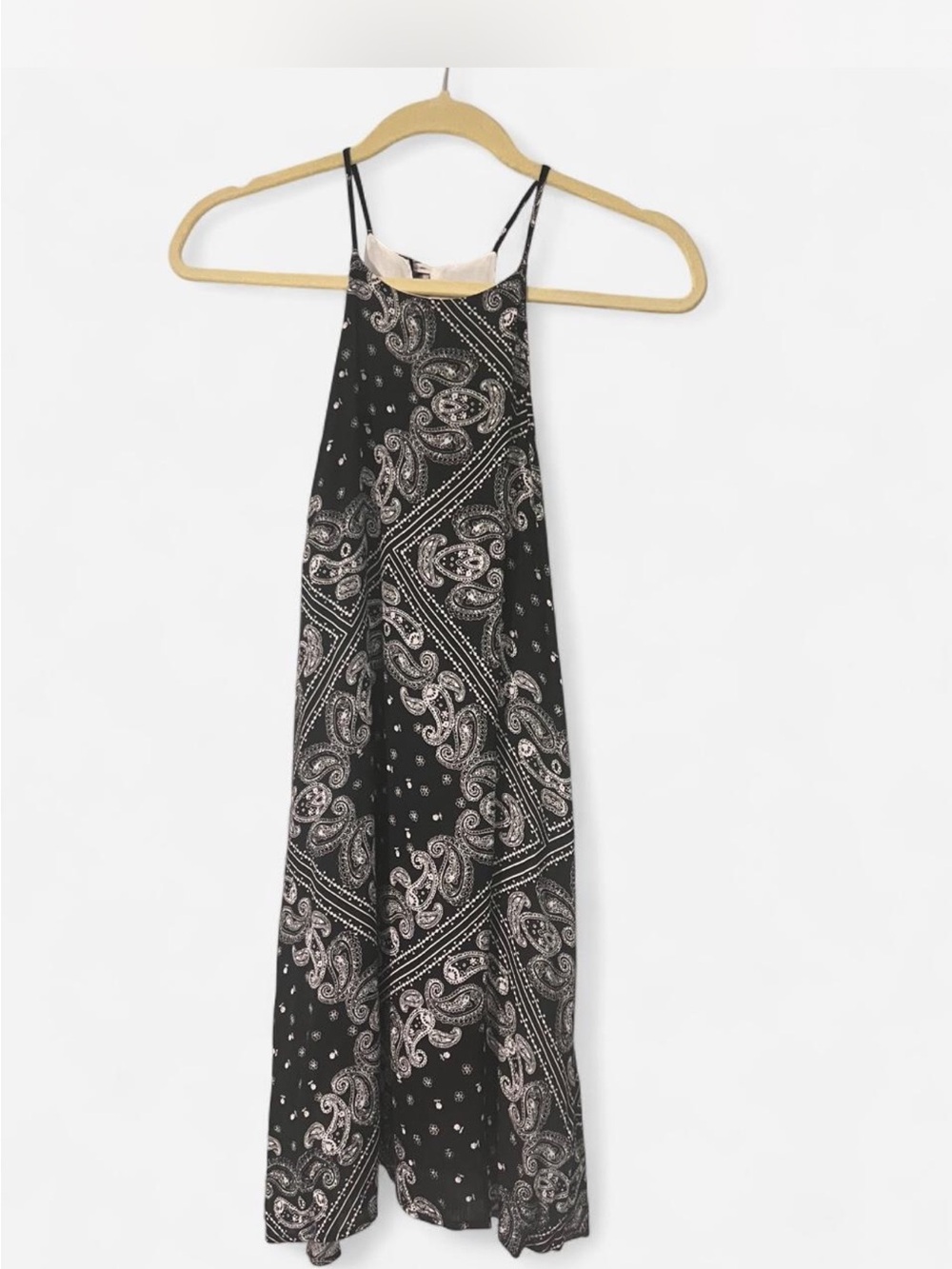 Honey Punch Black Paisley Halter Midi Dress